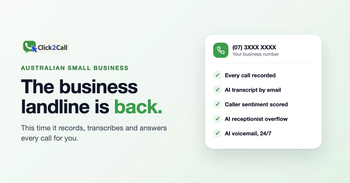 The business landline is back: every call recorded, AI transcript by email, caller sentiment scored, AI receptionist overflow and AI voicemail