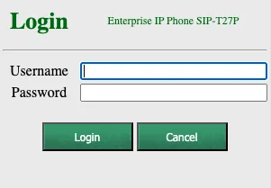 Yealink phone web interface login page showing username and password fields