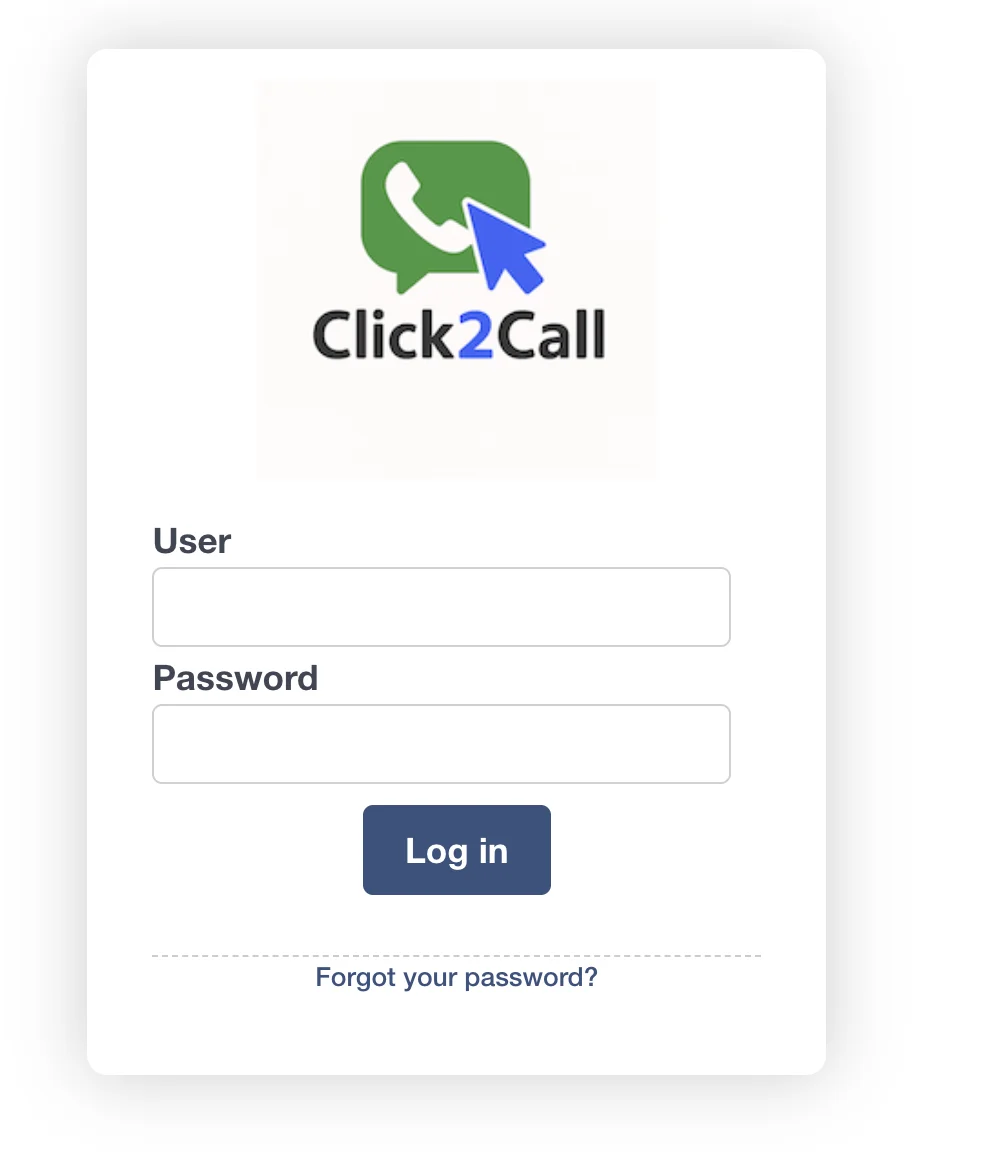Click2Call login screen